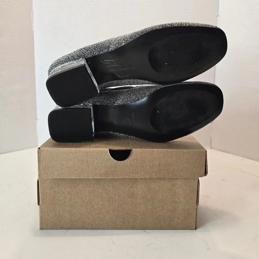 Nine West URAZZA Fabric Ankle Boot Pewter Clear Heel Silver Women's -8 US